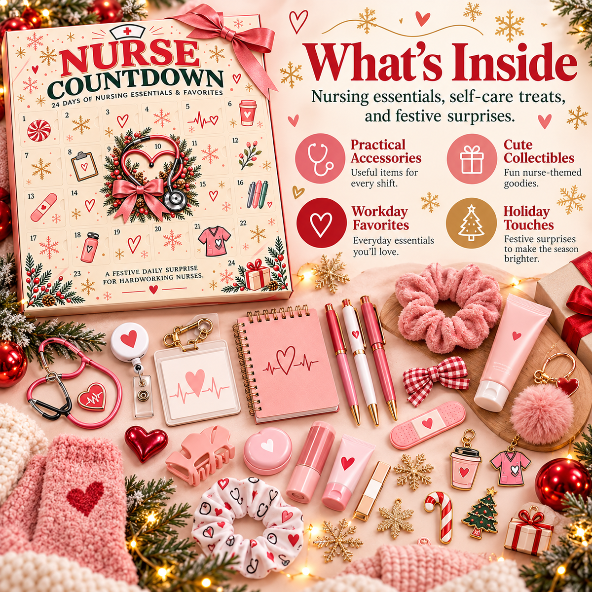 ❤️ 24-Day Advent Calendar – Heartfelt Holiday Countdown Gift for Nurses