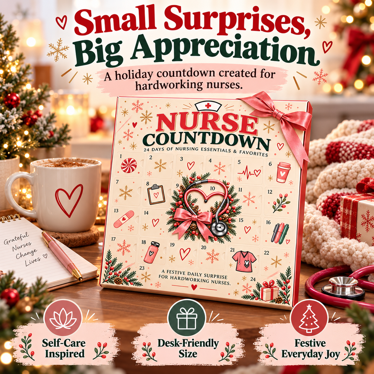 ❤️ 24-Day Advent Calendar – Heartfelt Holiday Countdown Gift for Nurses