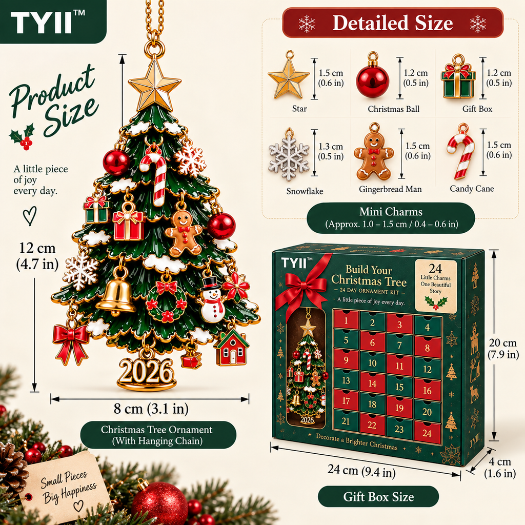 TYII™ 2026 Build Your Christmas Tree – 24-Day Christmas Countdown Ornament Kit